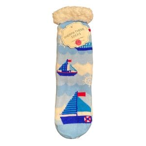 Sherpa Theme Socks Nautical Sail Boats one size fits most Non Slip WARM COZY 🥰